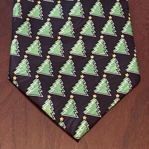 Yule Tie Black Green Hand Made Polyester Men’s Neck Tie Christmas tree print